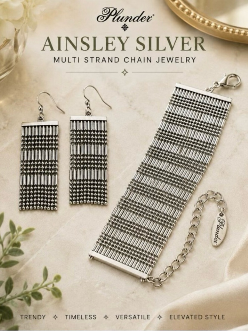 Plunder Design Jewelry Ainsley Silver Multi-Strand Chain Bracelet & Earrings set